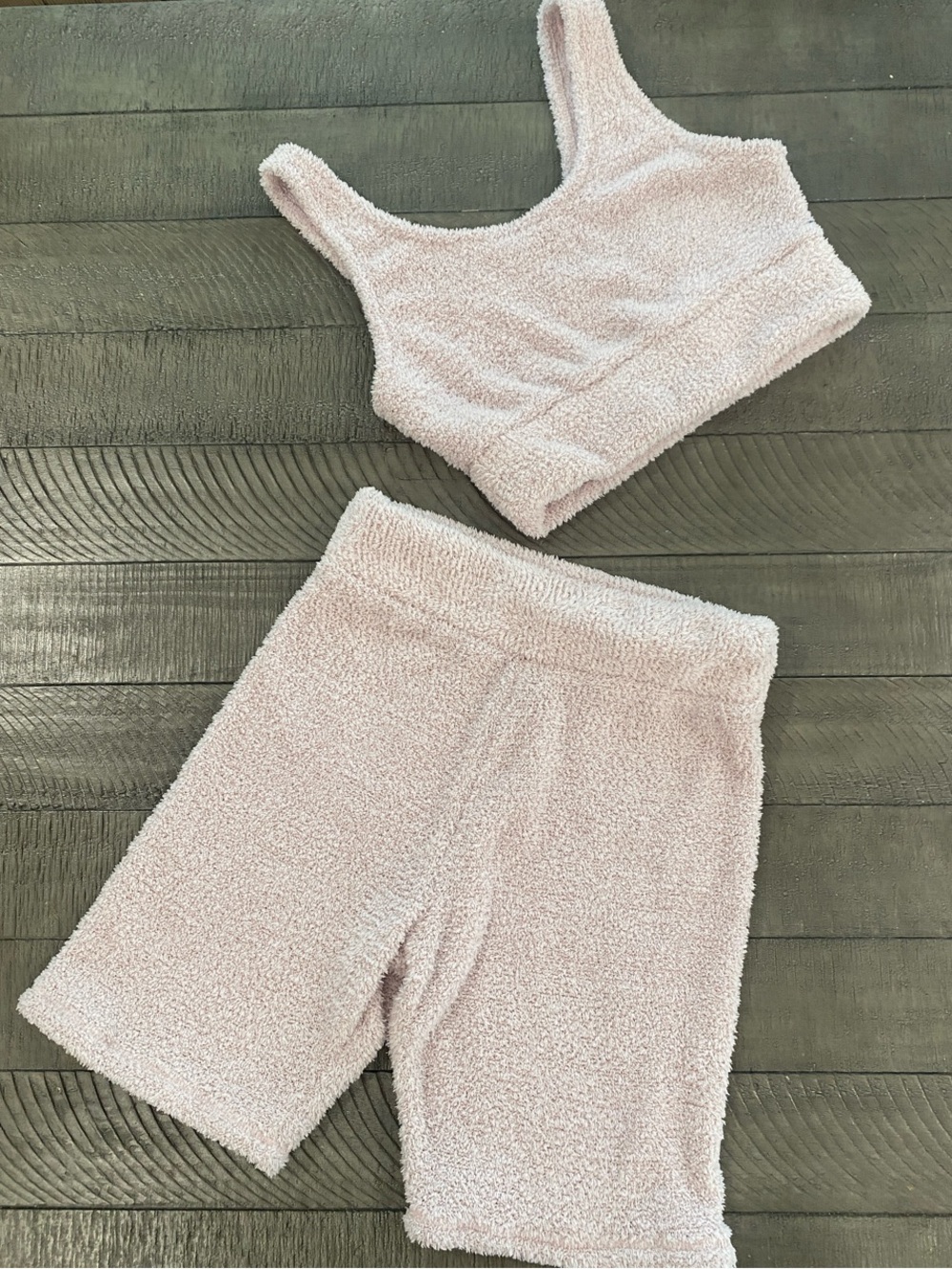 Honeydew Intimates Light Pink Sherpa top + Bike Shorts